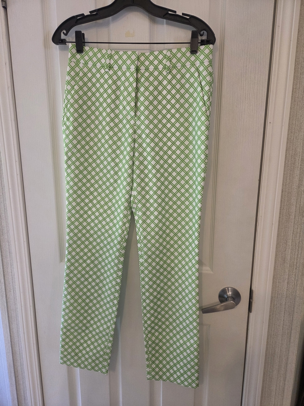Tory Sport White Pants with Lime Green Lattice Print